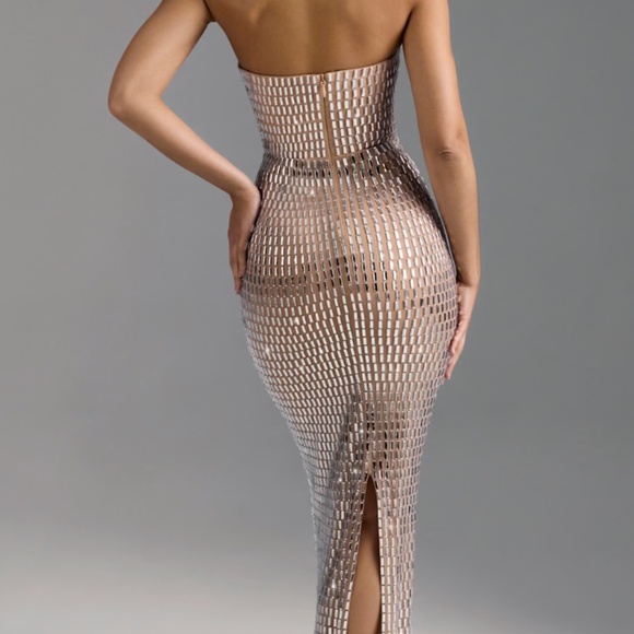Amaya Embellished Bandeau Maxi Dress in Almond - Picture 1 of 2